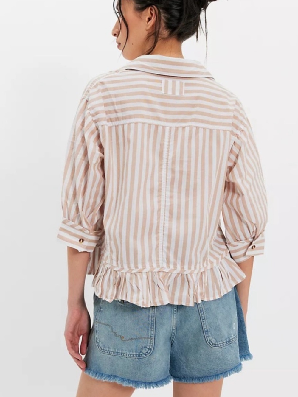 FREE PEOPLE Women’s Size S Striped Bailey Ruffle Hem Button-Up Cropped Shirt - Picture 16 of 16